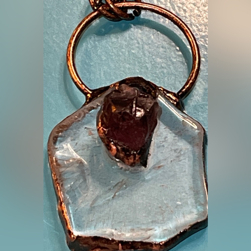 VINTAGE Fossilized clear crystal &Amethyst with copper.